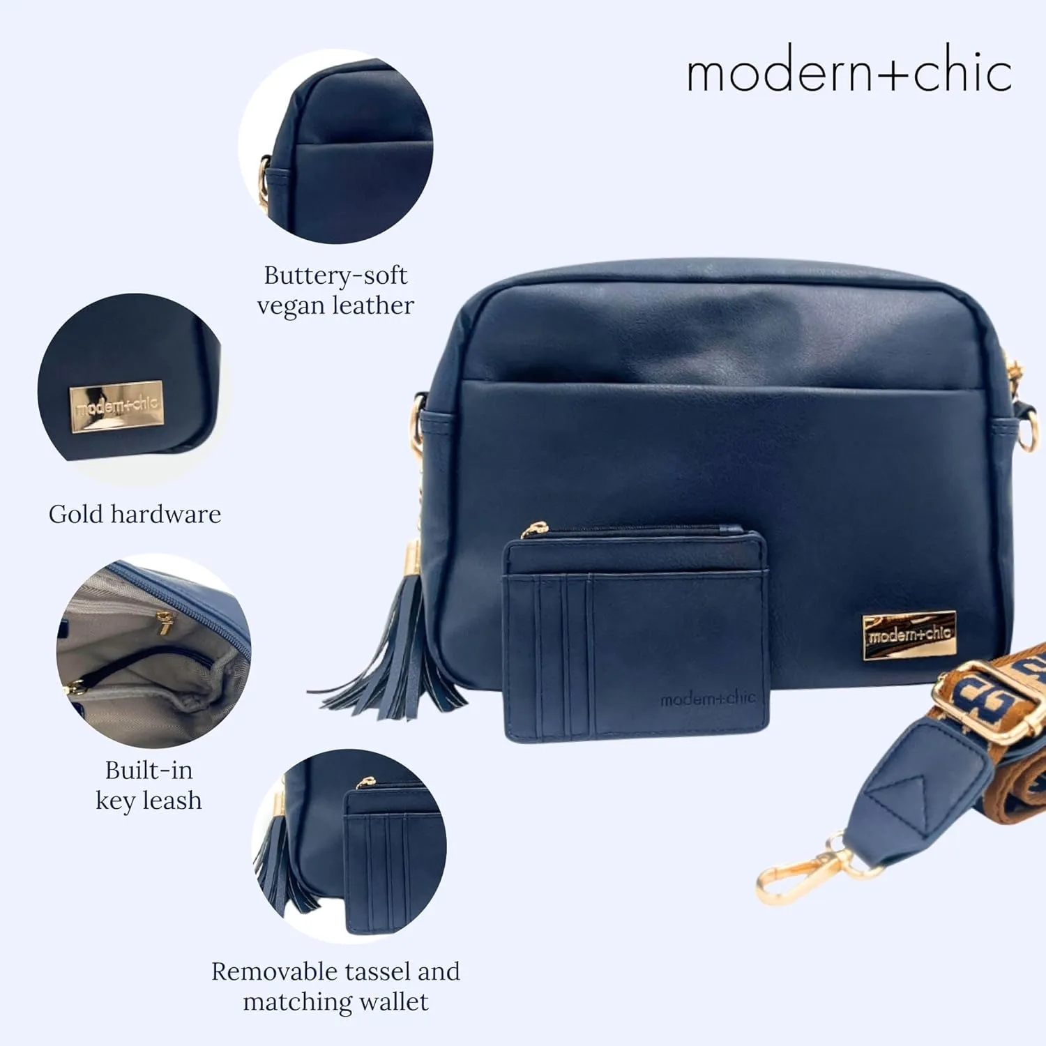 Modern Chic Alice Crossbody Bag: Vegan Leather Purse with Roomy Exterior/Interior Pockets, Key Leash & Matching Womens Wallet