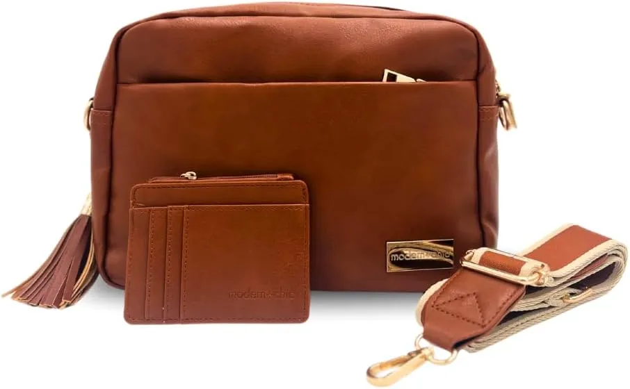 Modern Chic Alice Crossbody Bag: Vegan Leather Purse with Roomy Exterior/Interior Pockets, Key Leash & Matching Womens Wallet