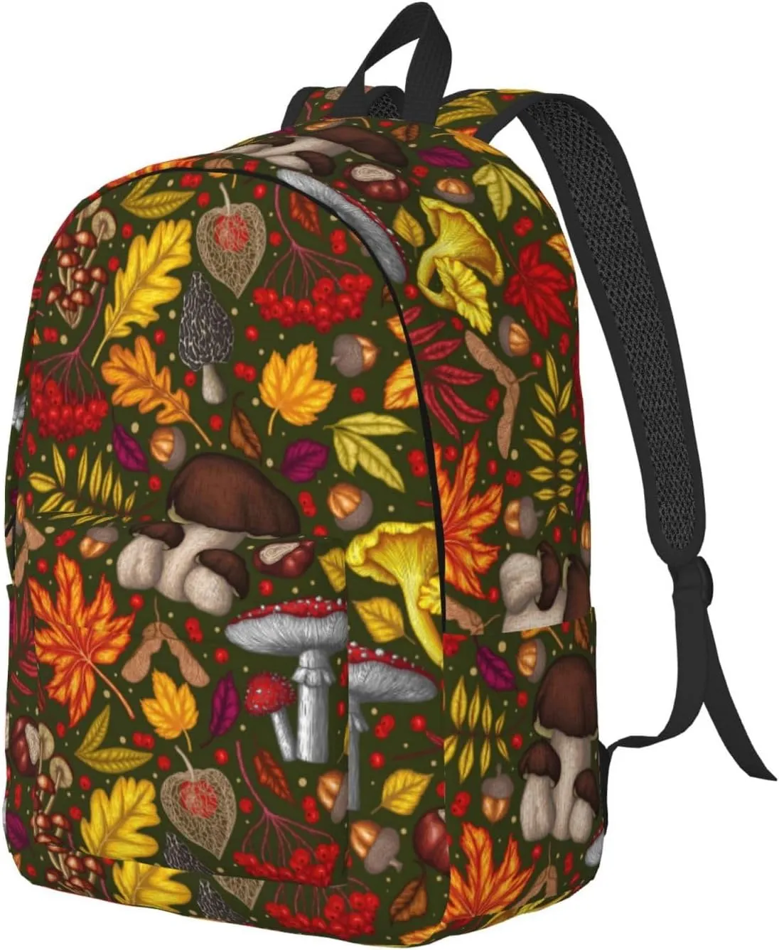 Mushrooms Autumn Maple Leaf Chestnut Mountain Ash Chanterelles Canvas Backpacks Laptop Backpack Multipurpose Double Shoulder Bag for Men Women Gifts Small