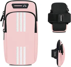 Phone Holder for Running Armband iPhone 11 12 13 14 15 16 Pro Max 16e Xs Xr X Plus Mini Galaxy Ultra S25 Note Pouch,Cell Phones Arm Band Bag Fit Workouts Exercise Gym Sports Hiking Wrist Pink