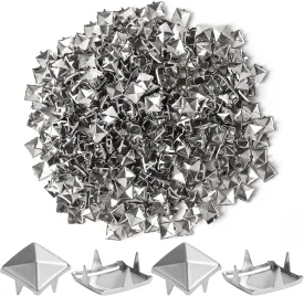 SBYURE 1000 Pieces 10mm Silver Studs for Clothing Four-jaw Square Spikes for Crafts Punk Metal Spike Studs for Leather Jacket Bag Dog Collar