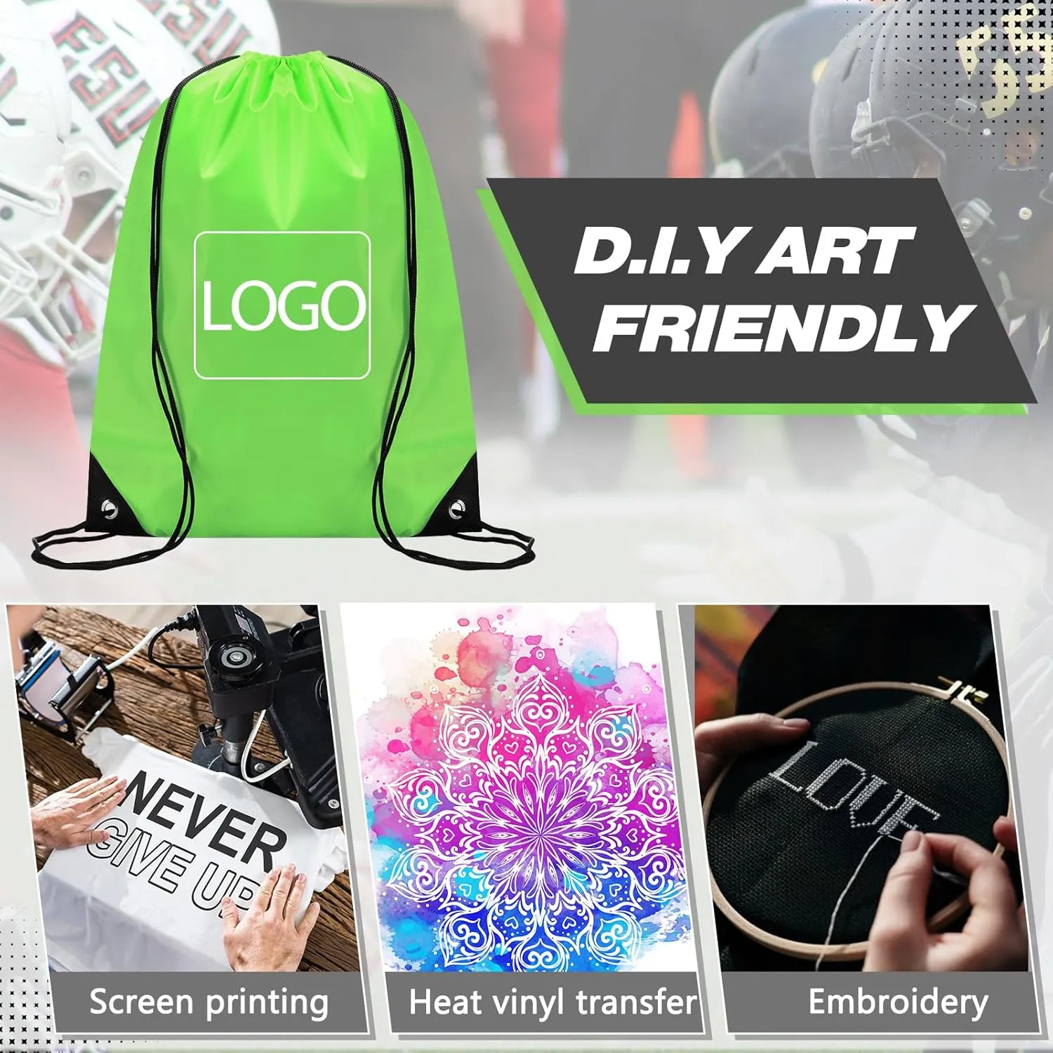 Shappy 50 Pcs Drawstring Backpack Bulk Sports Gym Cinch Bag Polyester String Bag for Men Women Children(10 Colors)