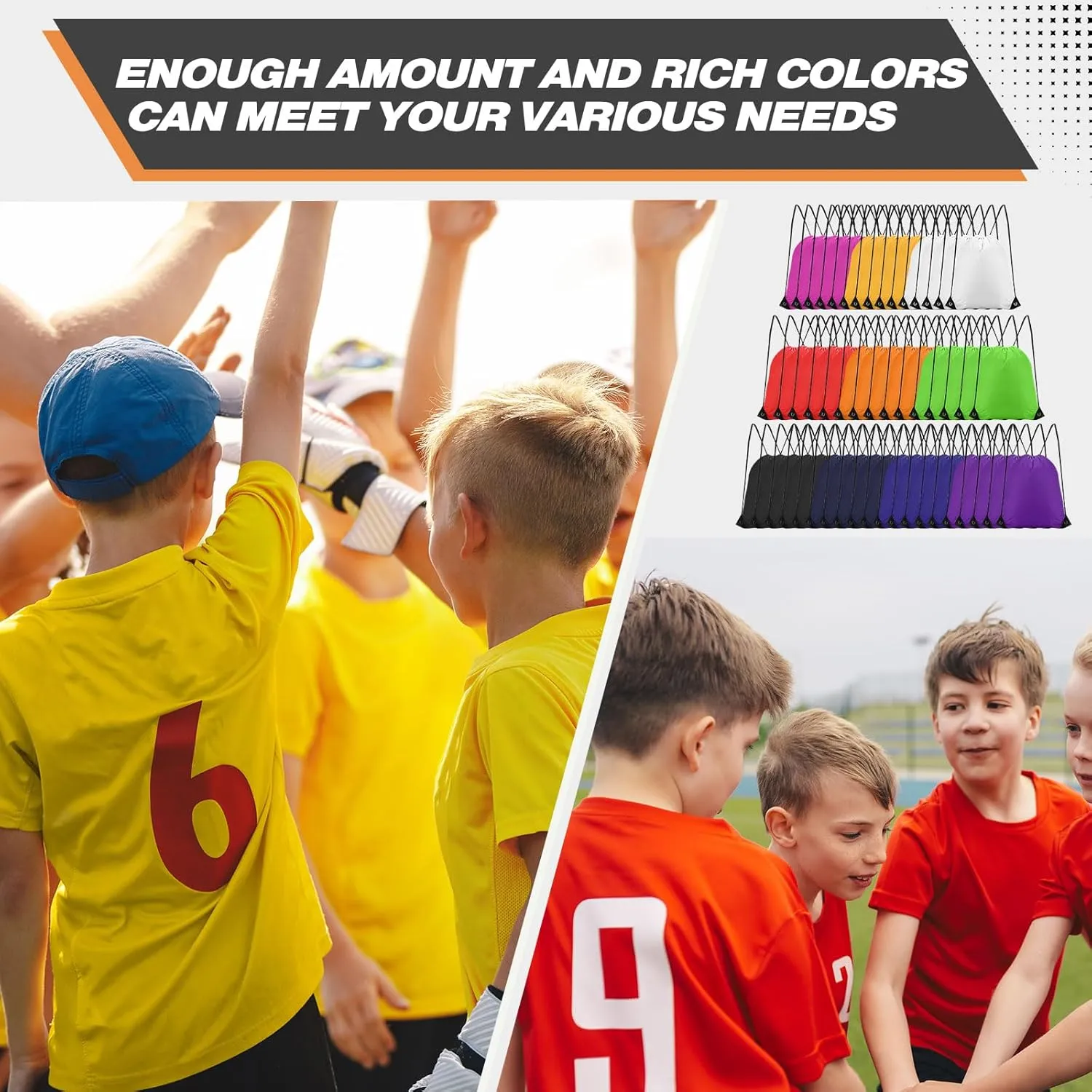 Shappy 50 Pcs Drawstring Backpack Bulk Sports Gym Cinch Bag Polyester String Bag for Men Women Children(10 Colors)