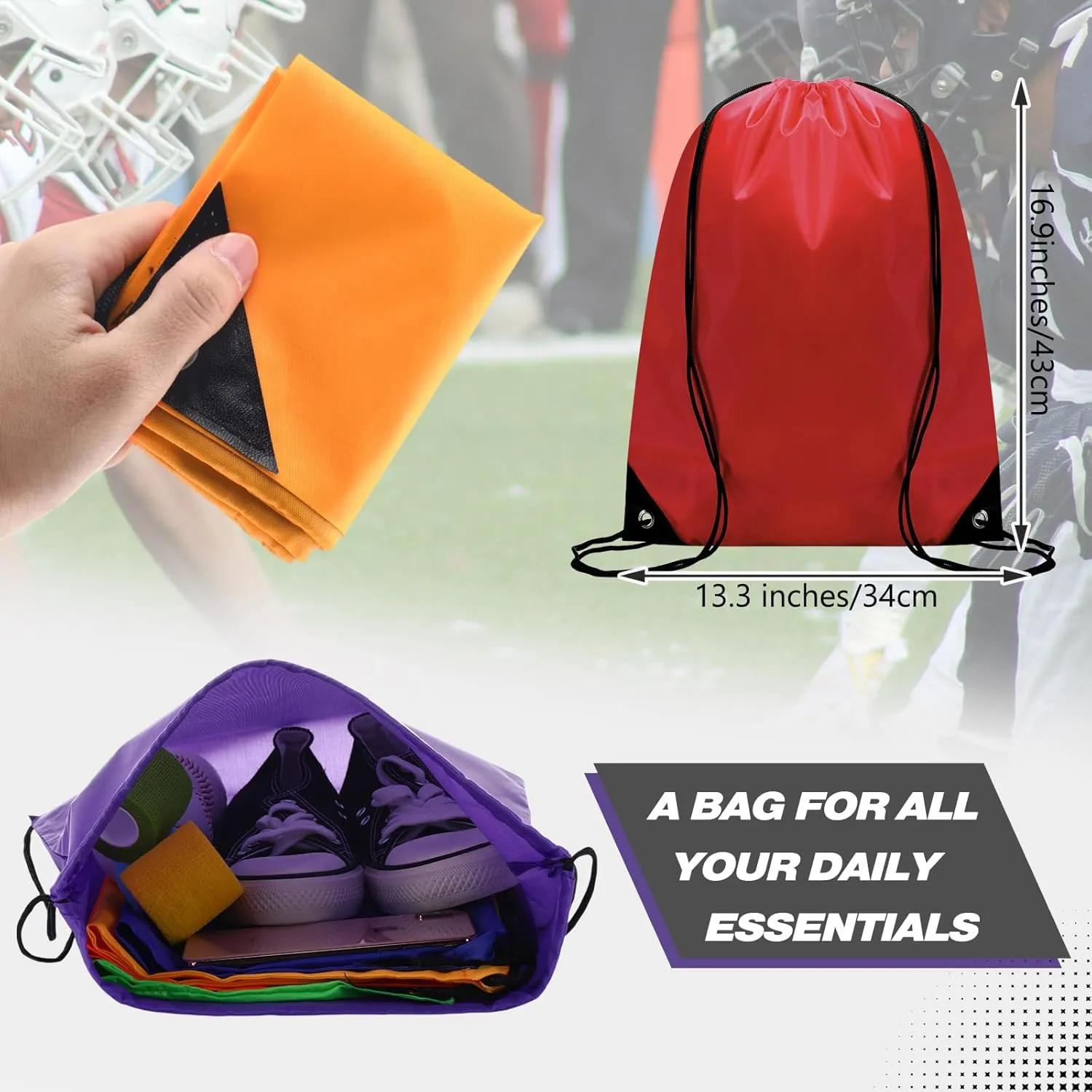 Shappy 50 Pcs Drawstring Backpack Bulk Sports Gym Cinch Bag Polyester String Bag for Men Women Children(10 Colors)