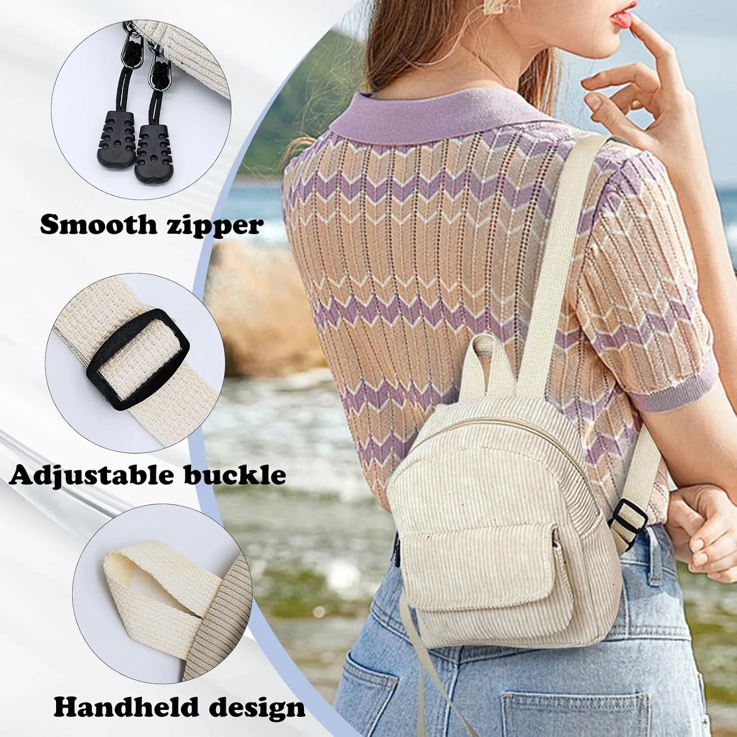 Small Backpack Purse, Corduroy Mini Backpack Purse for Women, Fashion Women Backpack Purse (beige)