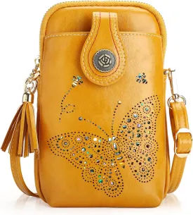 Small Crossbody Bags for Women, Lightweight Mini Cute Cell Phone Purse for Women with Tassel Shining Butterfly