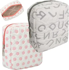 Small Makeup Bag for Purse2 Pack Mini Cosmetic Bag Travel Cosmetic Pouch for Women Girls with Compartments Zipper, Portable Travel Toiletry Bag (Pink Grey)