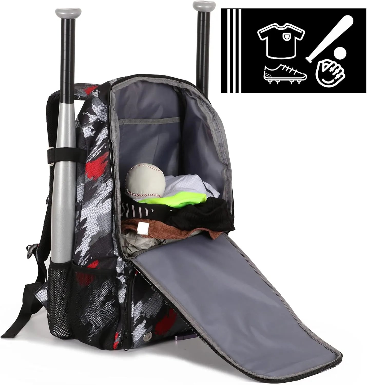 Sports Baseball&Softball Bat Bag For YouthAdults, Baseball Equipment Backpack Bag with Shoe Compartment,Fence Hook,Holds Bat, Helmet, Glove