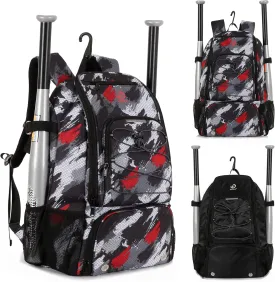 Sports Baseball&Softball Bat Bag For YouthAdults, Baseball Equipment Backpack Bag with Shoe Compartment,Fence Hook,Holds Bat, Helmet, Glove