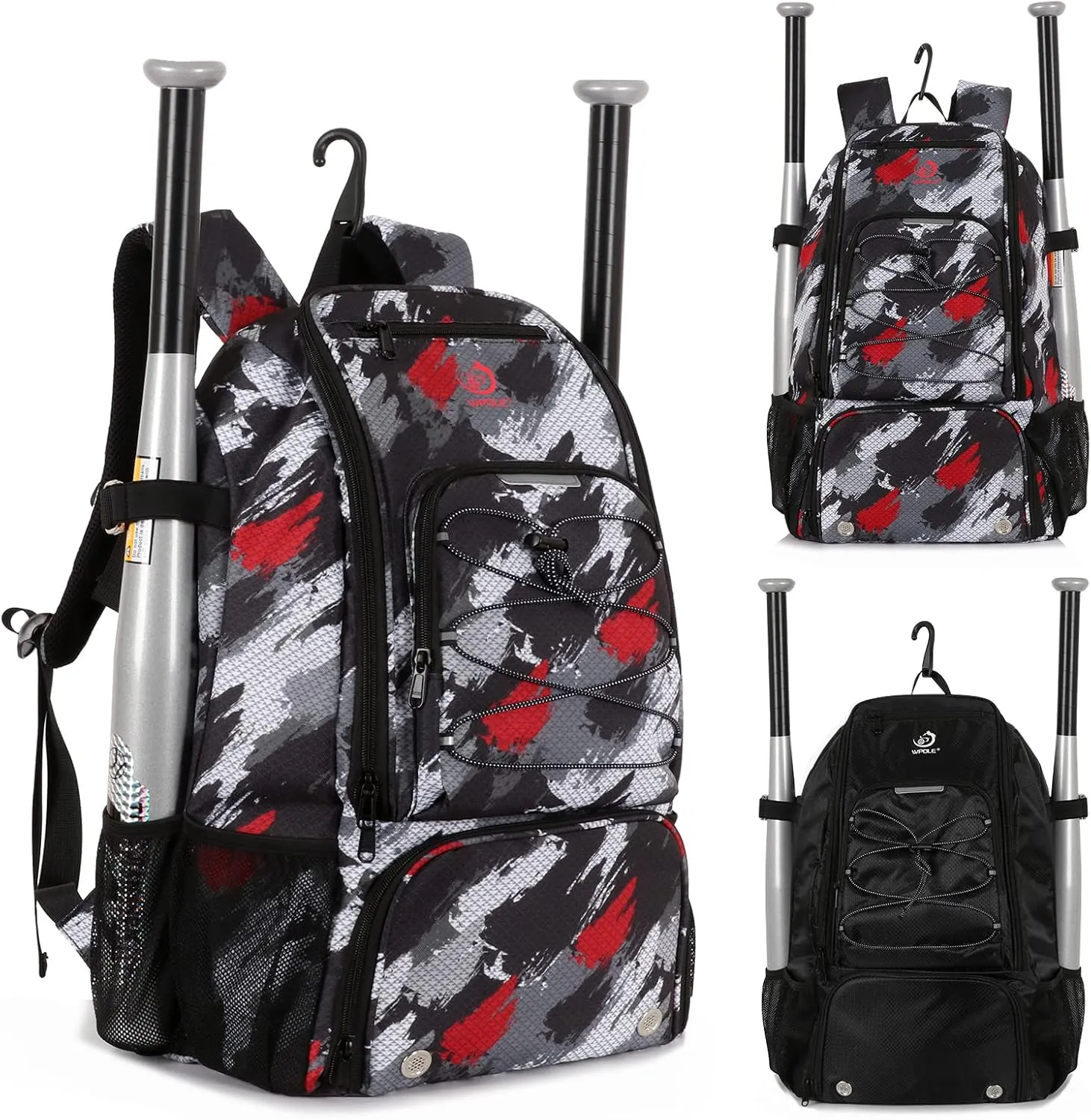 Sports Baseball&Softball Bat Bag For YouthAdults, Baseball Equipment Backpack Bag with Shoe Compartment,Fence Hook,Holds Bat, Helmet, Glove