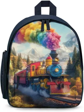Steam Train Rainbow Cloud Sky Forests Mountain Mini Backpack Cute Shoulder Bag Lightweight Daypack for Travel Picnic Camping Blue-style