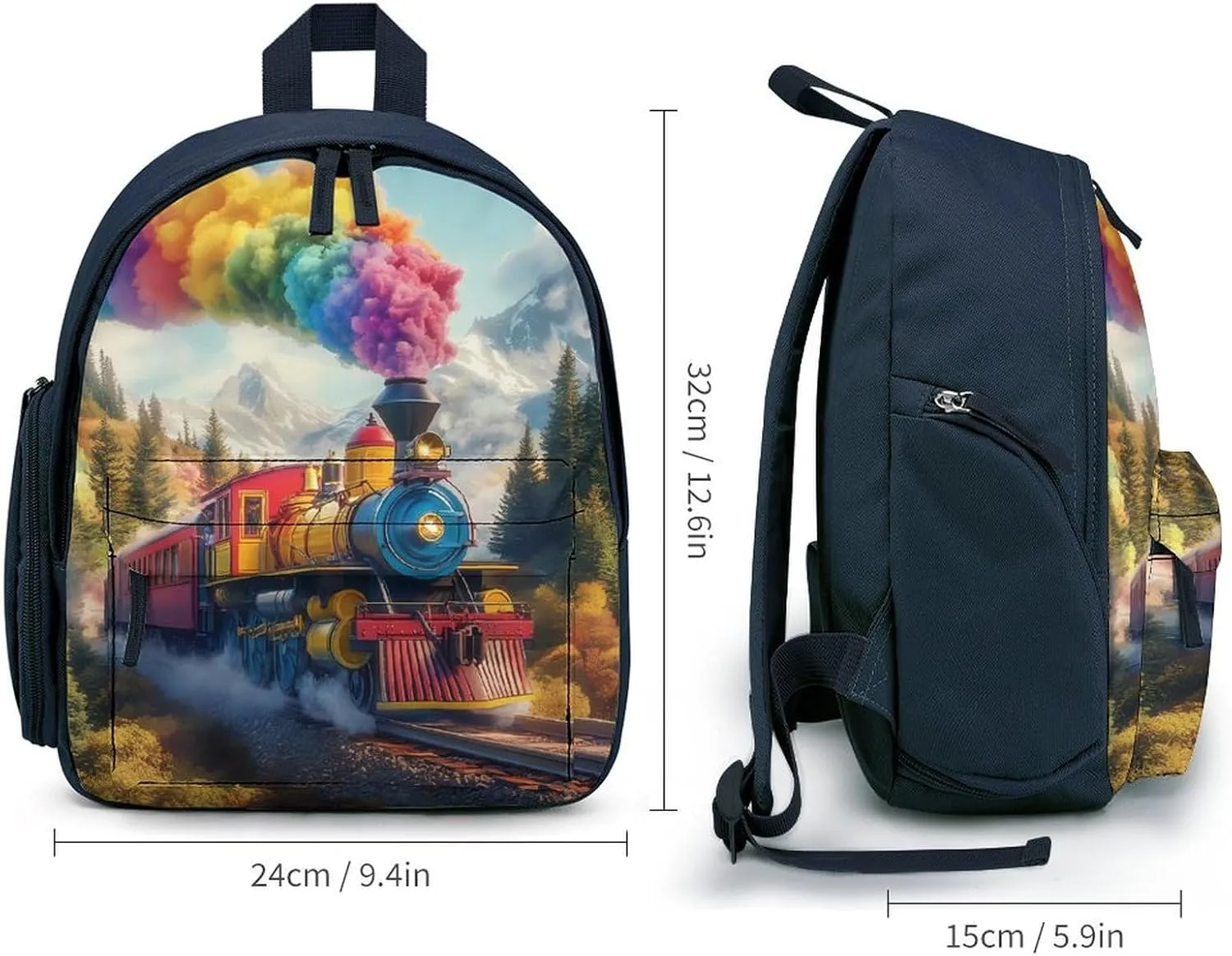 Steam Train Rainbow Cloud Sky Forests Mountain Mini Backpack Cute Shoulder Bag Lightweight Daypack for Travel Picnic Camping Blue-style