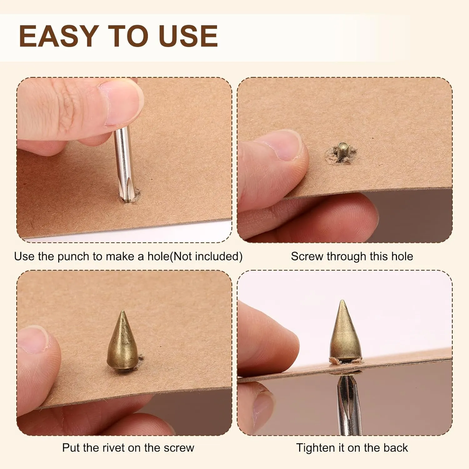 uxcell 110 Sets Spikes and Studs, 7 x 13mm Cone Spikes Screw Back Studs Rivets, Cone Punk Spikes Rivet for Clothing Belts Bags DIY Leather Crafts, Silver
