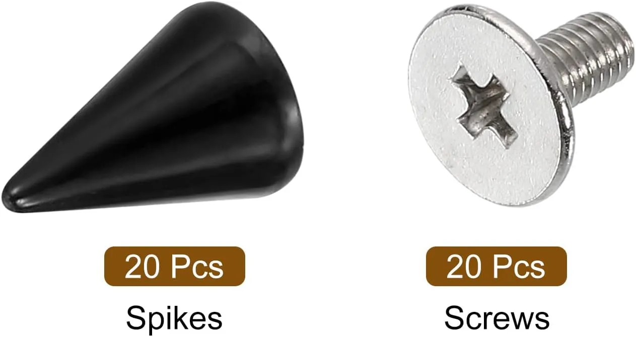 uxcell 20 Sets Spikes and Studs, 7 x 10mm Cone Spikes Screw Back Studs Rivets, Cone Punk Spikes Rivet for Clothing Belts Bags DIY Leather Crafts, Black