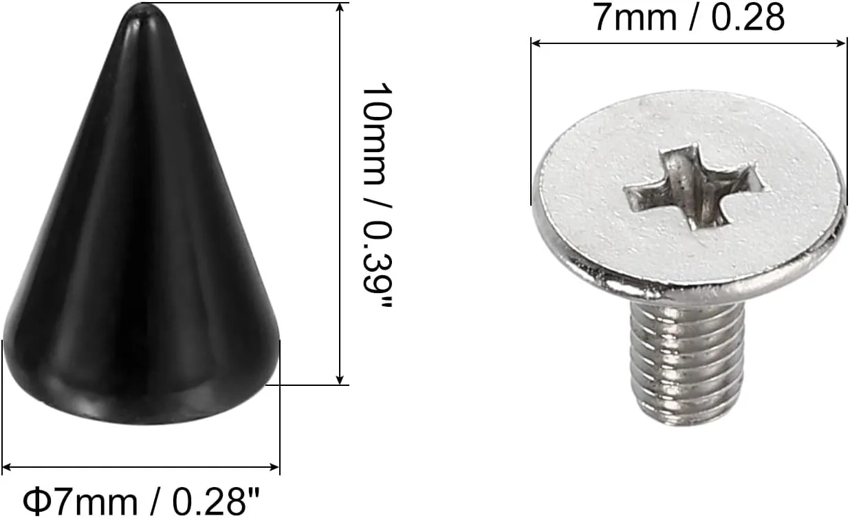 uxcell 20 Sets Spikes and Studs, 7 x 10mm Cone Spikes Screw Back Studs Rivets, Cone Punk Spikes Rivet for Clothing Belts Bags DIY Leather Crafts, Black