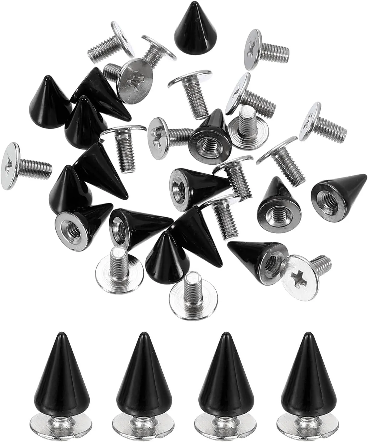 uxcell 20 Sets Spikes and Studs, 7 x 10mm Cone Spikes Screw Back Studs Rivets, Cone Punk Spikes Rivet for Clothing Belts Bags DIY Leather Crafts, Black
