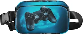 Video Game Controller and Blue Light on Blue Background Adjustable Belt Running Bag, Crossbody Fanny Pack Waist Runners Bag Tote for Women Men Sports Hiking Fitness Exercise Gym Pouch