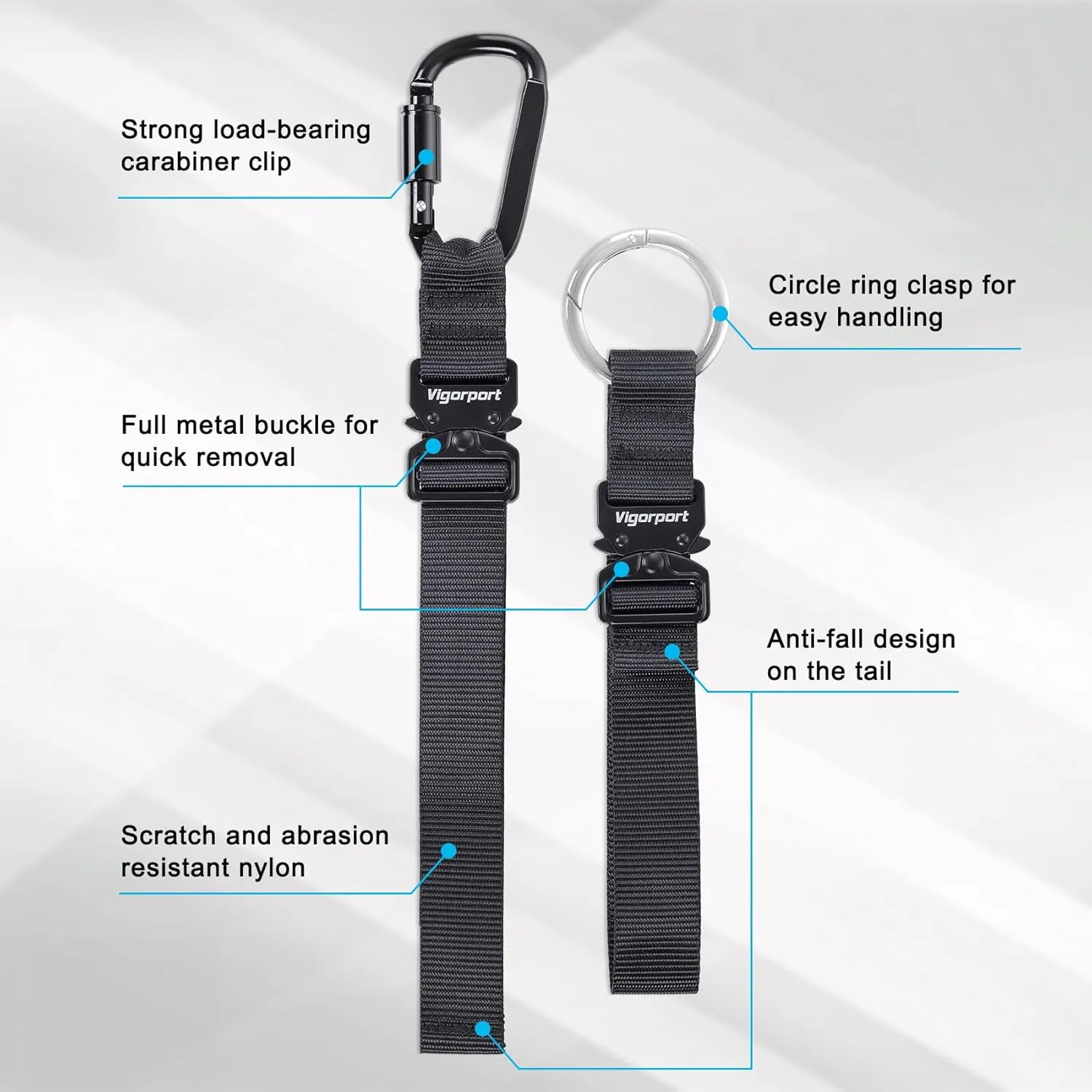 Vigorport 2 Pack Add A Bag Luggage Strap Jacket Gripper, Heavy Duty Luggage Belt for Carry on Bag with Metal Carabiner, Travel Suitcase Accessories, Easy to Carry Your Extra Bags (Black, 2 Clips)