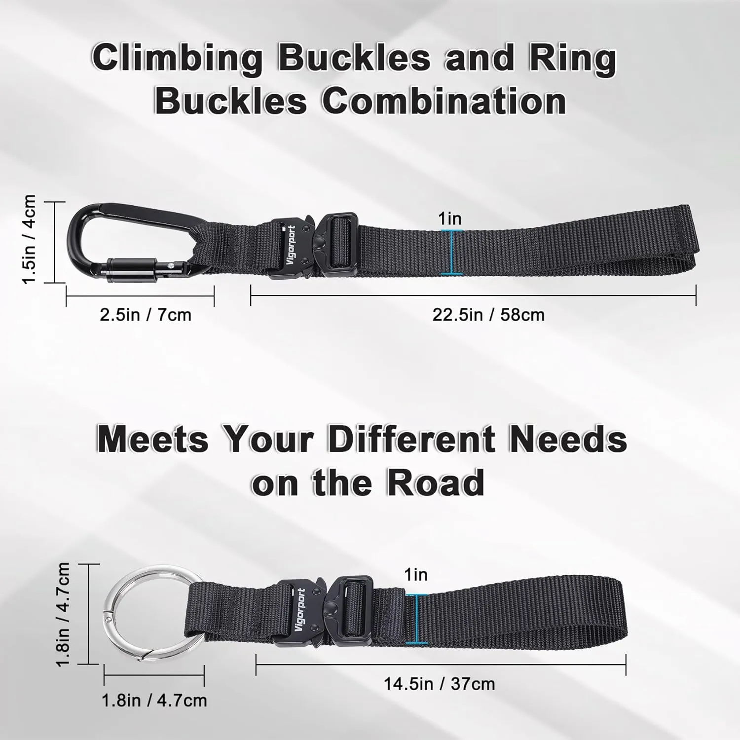 Vigorport 2 Pack Add A Bag Luggage Strap Jacket Gripper, Heavy Duty Luggage Belt for Carry on Bag with Metal Carabiner, Travel Suitcase Accessories, Easy to Carry Your Extra Bags (Black, 2 Clips)