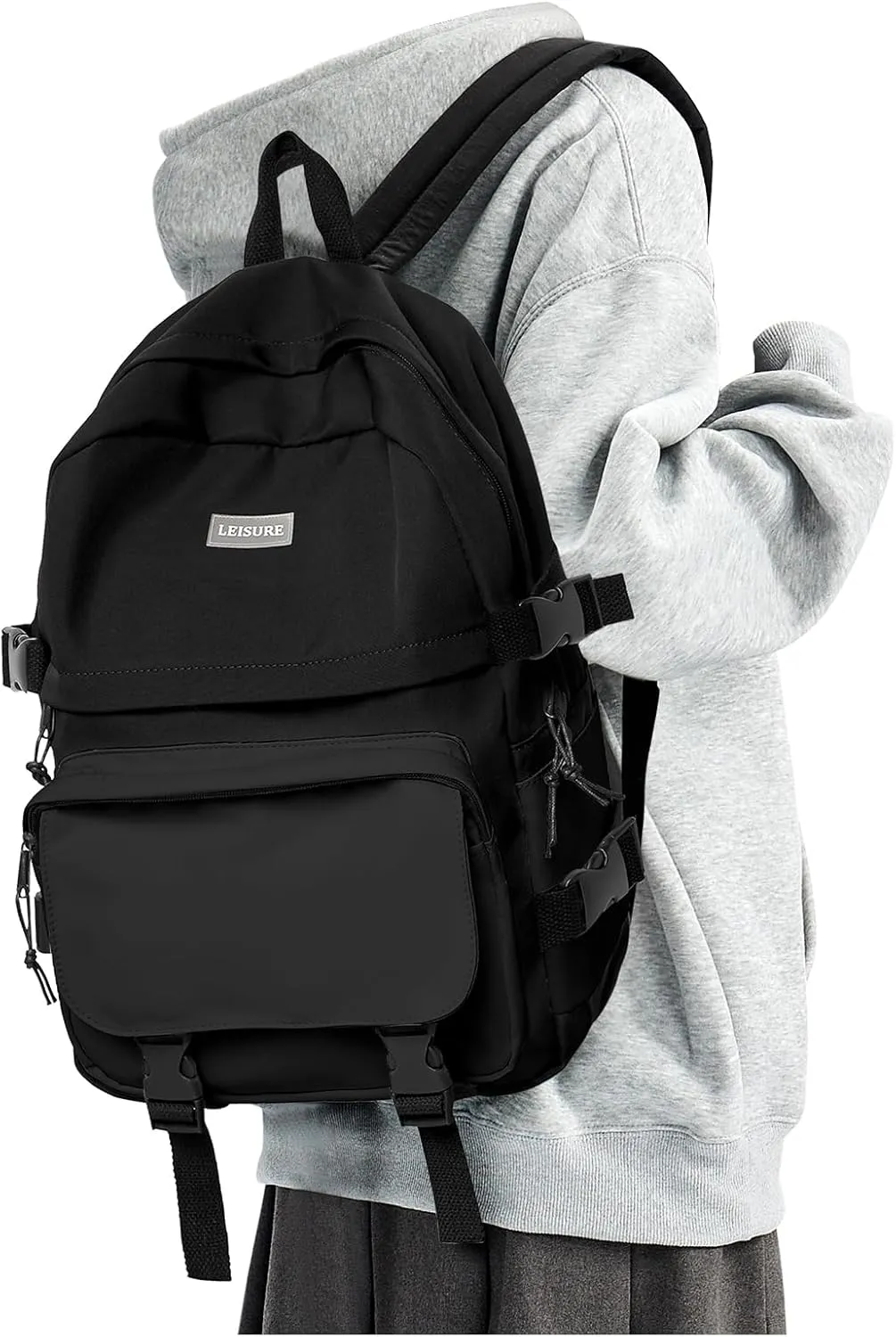 weradar All Black Backpacks For School Teens Boys Girls,Cute Bookbag,Lightweight College Backpack For Women Men,Waterproof Middle School Bag Casual Travel Daypack