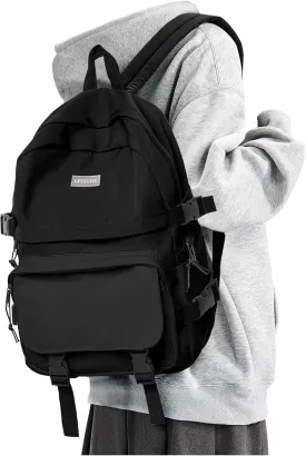 weradar All Black Backpacks For School Teens Boys Girls,Cute Bookbag,Lightweight College Backpack For Women Men,Waterproof Middle School Bag Casual Travel Daypack